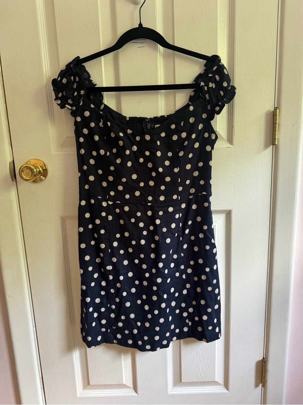 Abercrombie & Fitch Navy Polka Dot Mini Linen Dress size Medium - Picture 3 of 15